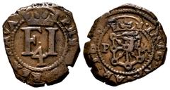 Philip III (1598-1621). 4 cornados. 1616. Pamplona. (Cal-76). (Ros-4.4.27). Anv.: · P H S · (D ·) G · REX · NAVA ·. Rev.: Shield of Navarre crowned, between P-A. · I N S I G · N A V A R · I 6 I 6 · . 
