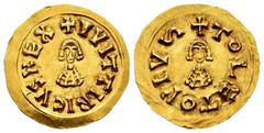 Witerico (603-610) Witerico (603-610). Tremissis. Toleto (Toledo). (Cnv-153.1). (R. Pliego-186b). Anv.: +VVITTIRICVSREX. Rev.: +TOLETOPIV(letter S horizontal). Au. 1,45 g. Beautiful colour. XF. Est...