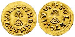 Gundemaro (610-612) Gundemaro (610-612). Tremissis. Toleto (Toledo). (Cnv-192). (R. Pliego-224a). Anv.: +GVDEMARVSREX. Rev.: +TOLETOPIVS (Laying S). Au. 1,45 g. Scarce. Almost XF. Est...2500,00. Spani