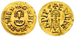 Gundemaro (610-612) Gundemaro (610-612). Tremissis. Emérita (Mérida). (Cnv-203). (R. Pliego-232b). Anv.: +GVNDEMARuSREx. Rev.: +EMERE/T/APIVS. Au. 1,49 g. Original luster. Rare. XF. Est...1800,00. Spa