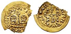 Egica and Witiza (698-702) Egica and Witiza (698-702). Tremissis. Córdoba. (Cnv-560). (R. Pliego-731e). (Chaves-102). Au. 0,78 g. Planchet crack. Choice F. Est...350,00. Spanish Description: Egica y W