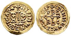 Egica and Witiza (698-702) Egica and Witiza (698-702). Tremissis. Córdoba. (Cnv-560.3). (R. Pliego-731a). Anv.: + INDINMNEEGICΛP+. Rev.: + IDINMNEVVITTZΛ. Anagram of Cordoba. Au. 1,50 g. Rare. Choice 