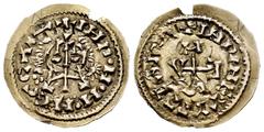 Egica and Witiza (698-702) Egica and Witiza (698-702). Tremissis. Mentesa (La Guardia). (Cnv-570.3, Plate coin). (R. Pliego-Unlisted). Anv.: +INP·N·M·NEGCAP+. Rev.: +INDINEVVITTZARs. Au. 1,01 g. Sligh