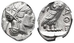 Greek Coins Attica. Athens. Tetradrachm. 454-404 a.C. (Gc-2526). (Sng Cop-31). Anv.: Head of Athena right, wearing crested Attic helmet ornamented with three olive leaves above visor and spiral palmet