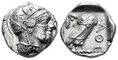 Greek Coins Attica. Athens. Tetradrachm. 454-404 a.C. (Gc-2526). (Sng Cop-31). Anv.: Head of Athena right, wearing crested Attic helmet ornamented with three olive leaves above visor and spiral palmet