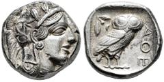Greek Coins Attica. Athens. Tetradrachm. 454-404 a.C. (Gc-2526). (Sng Cop-31). Anv.: Head of Athena right, wearing crested Attic helmet ornamented with three olive leaves above visor and spiral palmet