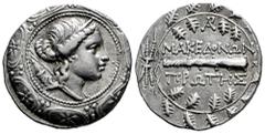 Greek Coins Macedon under Roman Rule. Tetradrachm. 167-149 a.C. Amphipolis. (AMNG-III/1 159). (Sng Cop-1310). (Hgc-3.1,1103). Anv.: Diademed and draped bust of Artemis to right; bow and quiver at shou