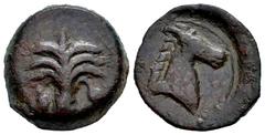 Greek Coins North Africa. Carthage. AE 20. 340-320 a.C. Uncertain mint in Sicily. (Sng Cop-102/5). (MAA-20). (Hgc-2,1669). Anv.: Palm tree with two date clusters. Rev.: Head of horse to right. Ae. 7,7