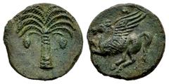 Greek Coins North Africa. Carthage. AE 15. 330-320 BC. Uncertain mint in Sicily. (Sng Cop-107). (MAA-23). (Hgc-2,1672). Anv.: Palm tree with two date clusters. Rev.: Pegasos flying to left. Ae. 2,80 g