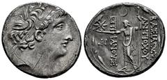 Greek Coins Seleukid Kingdom. Antiochos VIII Epiphanes. Tetradrachm. 121-113 a.C. Ake-Ptolemais. (SC-2336,2). (Hgc-9,1197h). Anv.: Diademed head to right. Rev.: ΒAΣΙΛEΩΣ ΑNTIOXOY EΠIΦANOYΣ, Zeus Ouran