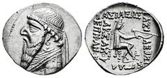 Greek Coins Kingdom of Parthia. Mithradates II. Drachm. 120/19-109 a.C. Ekbatana. (Sellwood-26.1). (Shore-77). (Sunrise-290/1). Anv.: Diademed bust to left. Rev.: BAΣIΛEΩΣ MEΓAΛOV APΣAKOV ΕΠIΦANOVΣ, a