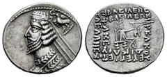 Greek Coins Kingdom of Parthia. Phraates IV. Drachm. 38/7-2 a.C. Rhagai. (Sellwood-52.11). (Shore-280). Anv.: Diademed and draped bust to left, wart on forehead, with pointed beard and segmented neckl