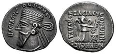 Greek Coins Kingdom of Parthia. Vonones I. Drachm. 8-12 d.C. Ekbatana. (Sellwood-60.5). (Shore-329). (Sunrise-407). Anv.: BACIΛЄYC ONWNHC, diademed head to left. Rev.: OACILEYC ONWNHC NЄIKHCAC APTAOAN