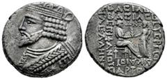Greek Coins Kingdom of Parthia. Vardanes I. Tetradrachm. dated 354 SE = AD 42/3. Seleukeia on the Tigris. (Sellwood-64.11/19). (Sunrise-413). (DCA-629). Anv.: Diademed bust to left. Rev.: Emperor seat