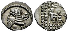 Greek Coins Kingdom of Parthia. Vologases I. Drachm. 58-77 d.C. Ekbatana. (Sellwood-70.14). (Shore-374). (Sunrise-424). Anv.: Diademed and draped bust to left. Rev.: Archer (Arsakes I) seated right on