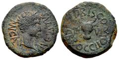 Celtiberian Coins Calagurris. Augustus period. Half unit. 27 BC - 14 AD. Calahorra (La Rioja). (Abh-426). (Acip-3123). Anv.: MVN. CAL. AVGVSTVS. Laureate head of Augustus right. Rev.: Bull's head faci