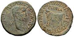 Celtiberian Coins Clunia. Time of Tiberius. Unit. 37-41 AD. Coruña del Conde (Burgos). (Abh-838). (Acip-3174c). Anv.: TI. CAESAR. AVG. E AVGVSTVS. IMP. Laureate head of Tiberius right. Rev.: Bull left