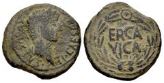 Celtiberian Coins Erkauika- Ercavica. Time of Tiberius. Half unit. 14-36 AD. Cañaveradas (Cuenca). (Abh-1284). Anv.: TI. CAESAR. AVGVSTVS. Laureate head of Tiberius right. Rev.: ERCAVICA within laurel