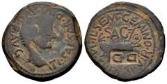 Celtiberian Coins Arse-Saguntum. Time of Tiberius. Unit. 14-36 AD. Sagunto (Valencia). (Abh-2091). (Acip-3237b var). Anv.: TI. CAESAR. DIVI. AVG. F. AVG. around head of Tiberius right. Rev.: Ship, SAG