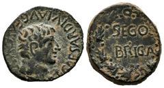 Celtiberian Coins Segobriga. Time of Tiberius. Half unit. 14-36 AD. Saelices (Cuenca). (Abh-2190). (Acip-3245). Anv.: TI. CAESAR. DIVI. AVG. F. AVGVS. F. IMP. around bare head of Tiberius right. Rev.: