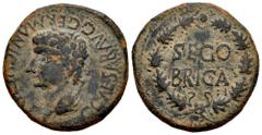 Celtiberian Coins Segobriga. Time of Caligula. Unit. 37-41 AD. Saelices (Cuenca). (Abh-2191). (Acip-3246). Anv.: C. CAESAR AVG. GERMANICV(S. IMP). around laureate head of Caligula left. Rev.: SEGOBRIG
