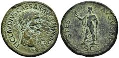 Roman Imperial Claudius. Sestertius. 41-50 AD. Rome. (Ric-99). (Bmcre-124). Anv.: TI CLAVDIVS CAESAR AVG P M TR P IMP, laureate head to right. Rev.: SPES AVGVSTA, draped Spes standing to left, holding