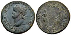 Roman Imperial Nero. Sestertius. 66 d.C. Lugdunum. (Ric-391). (Bmcre-307). (Ch-15). Anv.: NERO CLAVD CAESAR AVG GER P M TR P IMP P P. Laureate bust to left. Rev.: ANNONA AVGVSTI CERES, Annona standing