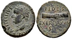 Roman Imperial Vitellius. Unit. 69 d.C. Tarraco. (Ric-I 42). (Bmc-103). (Ch-34). Anv.: A VITELLIVS (IMP GER)MAN. Laureate head of Vitellius to left, with globe at point of neck. Rev.: FIDES - EXERCITV
