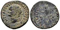 Roman Imperial Vespasian. Dupondius. 74 d.C. Rome. (Ric-I 1.716). (Bmcre-698). Anv.: IMP CAES VESP AVG P M T P COS V CENS, radiate head to left. Rev.: FELICITAS PVBLICA, Felicitas standing to left, ho