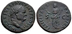 Roman Imperial Vespasian. Dupondius. 75 d.C. Rome. (Ric-II 1.818). (Bmcre-714). (C-154). Anv.: IMP CAES VESP AVG P M T P COS VI, radiate head to right. Rev.: FELICITAS PVBLICA, Felicitas standing to l