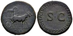 Roman Imperial Julia Titi. Sestertius. 90-91 d.C. Rome. Struck under Domitian. (Ric-717). Anv.: DIVAE IVLIAE (AVG DIVI TITI F), carpentum drawn by two mules right; SPQR in exergue. Rev.: IMP CAES DOMI