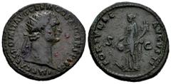 Roman Imperial Domitian. Dupondius. 90-91 d.C. Rome. (Ric-705). (Bmc-444). (C-132). Anv.: IMP CAES DOMIT AVG GERM COS XV CENS PER P P Radiate head to right. Rev.: FORTVNAE AVGVSTI. Fortuna standing fr