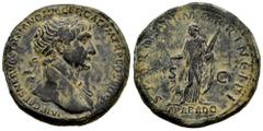 Roman Imperial Trajan. Sestertius. 112-113 d.C. Rome. (Ric-II 610). (Woytek-454b). (Bmcre-977). Anv.: IMP CAES NERVAE TRAIANO AVG GER DAC P M TR P COS VI P P, laureate bust to right, slight drapery ov