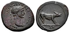 Roman Imperial Trajan. Half unit. 109 d.C. Rome. (Ric-II 691 quadrans). (Woytek-599a). (C-338). Anv.: IMP CAES NERVA TRAIAN AVG, laureate bust to right, slight drapery on left shoulder. Rev.: Lupa Rom