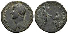 Roman Imperial Hadrian. Sestertius. 134-138 d.C. Rome. (Ric-948 var). (Cohen-1238 var). Anv.: HADRIANVS AVG COS III P P. Busto laureato to left. Rev.: RESTITVTORI BITHYNIAE, S C in exergue. Hadrian, t