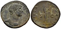 Roman Imperial Hadrian. Sestertius. 121 d.C. Rome. (Ric-II 3.473). (Bmcre-1202). Anv.: IMP CAESAR TRAIAN HADRIANVS AVG P M TR P COS III, laureate, draped and cuirassed bust to right. Rev.: PIETAS AVGV
