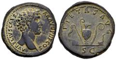Roman Imperial Marcus Aurelius. Sestertius. 140-144 d.C. Rome. Marcus Aurelius, as Caesar. (Ric-III 1234a (Pius)). (Bmc-1405). (Ch-454). Anv.: AVRELIVS CAESAR AVG PII F COS. Bare head to right. Rev.: 
