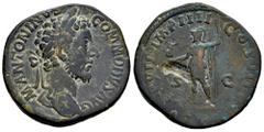 Roman Imperial Commodus. Sestertius. 181-182 d.C. Rome. (Ric-III 324). (Bmcre-477). Anv.: M ANTONINVS COMMODVS AVG, laureate head to right. Rev.: (TR) P VII IMP IIII COS III P P, Roma standing to left