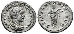 Roman Imperial Elagabalus. Antoninianus. 218-222 d.C. Rome. (Ric-137). (Bmcre-114). (Rsc-259). Anv.: IMP CAES ANTONINVS AVG, radiate and draped bust right. Rev.: ANTONINI AVG, Salus standing half-righ