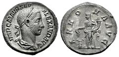 Roman Imperial Severus Alexander. Denarius. 222-228 d.C. Rome. (Ric-IV 133). (Bmcre-341). (Rsc-23). Anv.: IMP C M AVR SEV ALEXAND AVG, laureate and draped bust to right. Rev.: ANNONA AVG, Annona stand