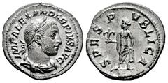 Roman Imperial Severus Alexander. Denarius. 231-235 d.C. Rome. (Ric-254). (Bmcre-896). (Rsc-546). Anv.: IMP ALEXANDER PIVS AVG, laureate and draped bust right. Rev.: SPES PVBLICA, Spes walking left, h