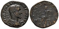 Roman Imperial Maximinus I. Sestertius. 236 AD. Rome. (Ric-IV 64). (C-88). (Bmcre-100). Anv.: IMP MAXIMINVS PIVS AVG, laureate, draped and cuirassed bust to right. Rev.: SALVS AVGVSTI, Salus seated to