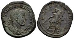 Roman Imperial Gordian III. Sestertius. 243-244 d.C. Rome. (Ric-331a). (Spink-8708). Anv.: IMP GORDIANVS PIVS FEL AVG. Laureate, draped and cuirassed bust to right. Rev.: FORTVNA REDVX. Fortuna seated
