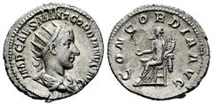 Roman Imperial Gordian III. Antoninianus. 240 d.C. Rome. (Ric-IV 35). (Rsc-50). Anv.: IMP CAES M ANT GORDIANVS AVG, radiate, draped and cuirassed bust to right. Rev.: CONCORDIA AVG, Concordia seated t