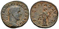 Roman Imperial Philip I. Sestertius. 244-249 d.C. Rome. (Ric-166a). Anv.: IMP M IVL PHILIPPVS AVG, laureate, draped and cuirassed bust right. Rev.: AEQVITAS AVGG, Aequitas standing left, holding scale