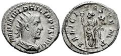 Roman Imperial Philip I. Antoninianus. 244-247 d.C. Rome. (Ric-IV 31). (Rsc-43). Anv.: IMP M IVL PHILIPPVS AVG, radiate, draped and cuirassed bust to right. Rev.: FELICITAS TEMP, Felicitas standing fa