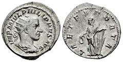 Roman Imperial Philip I. Antoninianus. 244-247 d.C. Rome. (Ric-IV 35b). (Rsc-72). Anv.: IMP M IVL PHILIPPVS AVG, radiate, draped and cuirassed bust to right. Rev.: LAET FVNDATA, Laetitia standing to l