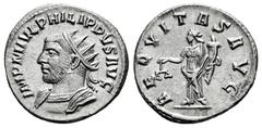 Roman Imperial Philip I. Antoninianus. 244-247 d.C. Antioch. (Ric-IV 82b). (Rsc-8). Anv.: IMP M IVL PHILIPPVS AVG, radiate and cuirassed bust to left. Rev.: AEQVITAS AVG, Aequitas standing facing, hea
