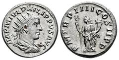 Roman Imperial Philip II. Antoninianus. 247 d.C. Antioch. (Ric-232). (Rsc-34). Anv.: IMP M IVL PHILIPPVS AVG Radiate, draped and cuirassed bust to right. Rev.: P M TR P IIII COS P P Felicitas standing