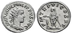 Roman Imperial Philip II. Antoninianus. 248 d.C. Antioch. (Ric-236). (Rsc-40). Anv.: IMP M IVL PHILIPPVS AVG, radiate, draped and cuirassed bust right. Rev.: PM TR P VI COS P P, Philip II standing lef